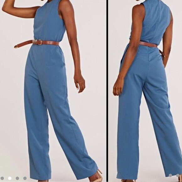 SLNGHR Womens XS Sleeveless Jumpsuit Slate Blue Straight Leg Pockets Corpcore UK - Picture 1 of 11